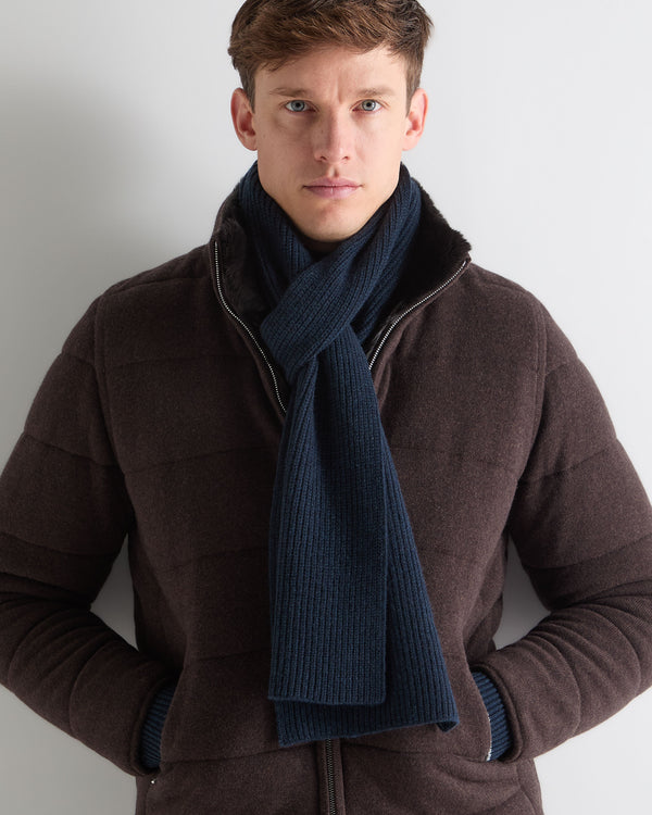 N.Peal Unisex Ribbed Cashmere Scarf Indigo Blue