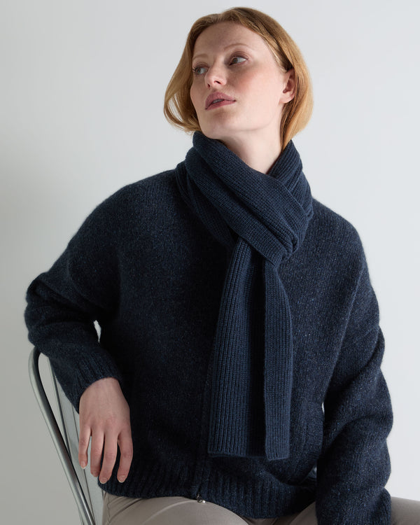 N.Peal Unisex Ribbed Cashmere Scarf Indigo Blue