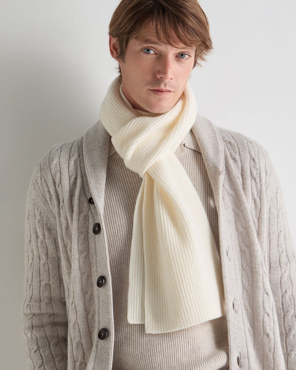 N.Peal Unisex Ribbed Cashmere Scarf New Ivory White