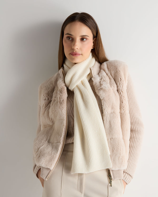 N.Peal Unisex Ribbed Cashmere Scarf New Ivory White
