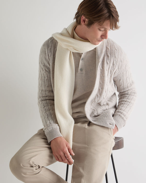 N.Peal Unisex Ribbed Cashmere Scarf New Ivory White