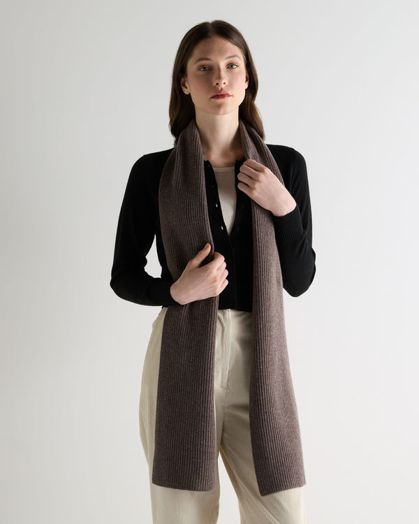 N.Peal Unisex Ribbed Cashmere Scarf Otter Brown