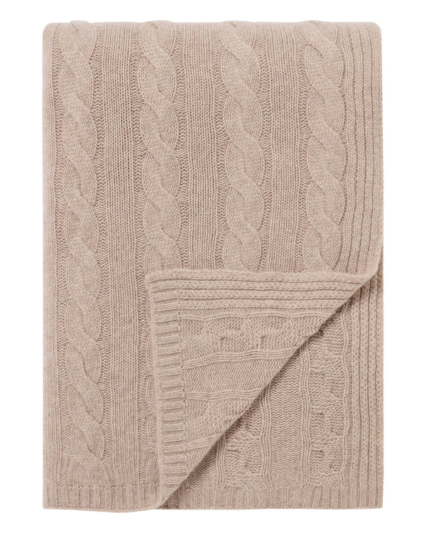 N.Peal Unisex Cable Cashmere Throw Oatmeal Brown
