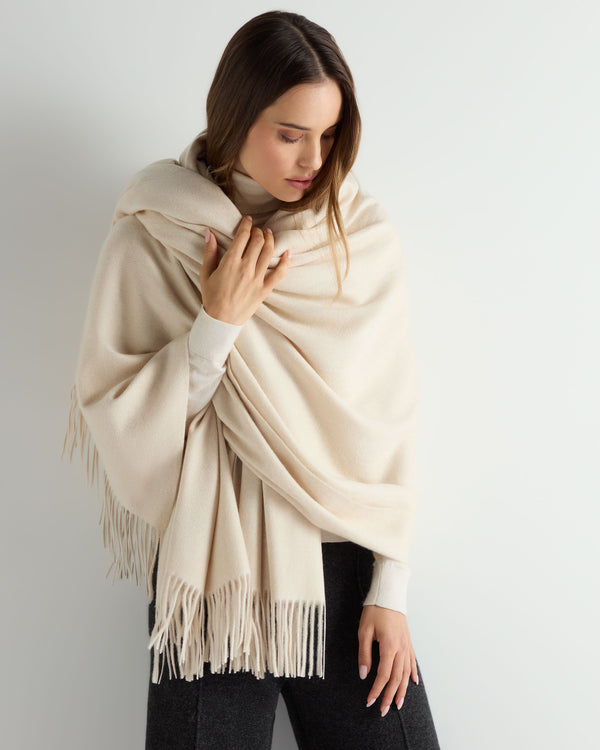 N.Peal Unisex Woven Cashmere Blanket Ecru White