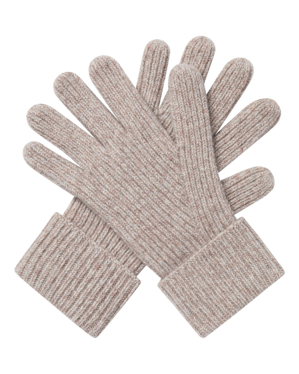 N.Peal Men's Ribbed Cashmere Gloves Basilica Beige Brown Marl