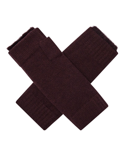 N.Peal Unisex Fur Lined Fingerless Cashmere Gloves Claret Red