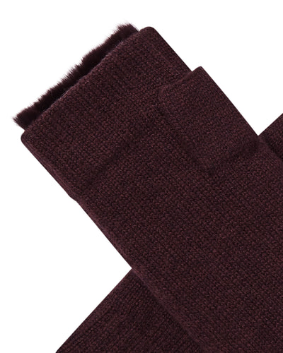 N.Peal Unisex Fur Lined Fingerless Cashmere Gloves Claret Red
