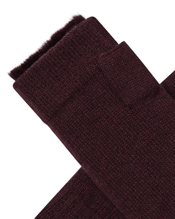 N.Peal Unisex Fur Lined Fingerless Cashmere Gloves Claret Red