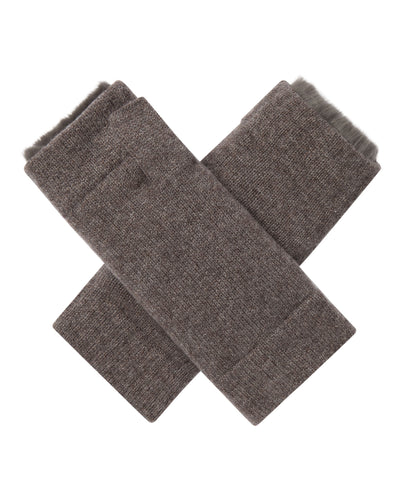 N.Peal Unisex Fur Lined Fingerless Cashmere Gloves Otter Brown