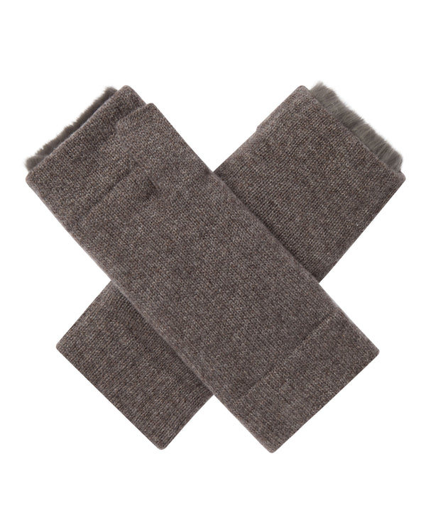 N.Peal Unisex Fur Lined Fingerless Cashmere Gloves Otter Brown