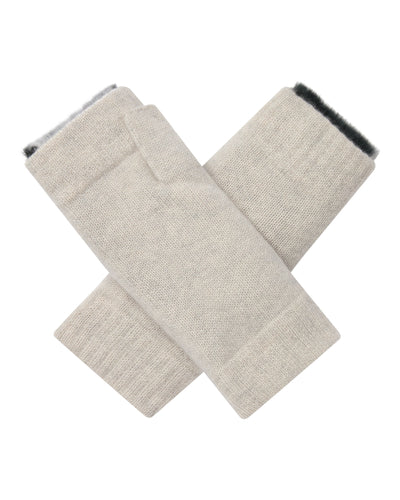 N.Peal Unisex Fur Lined Fingerless Cashmere Gloves Pebble Grey