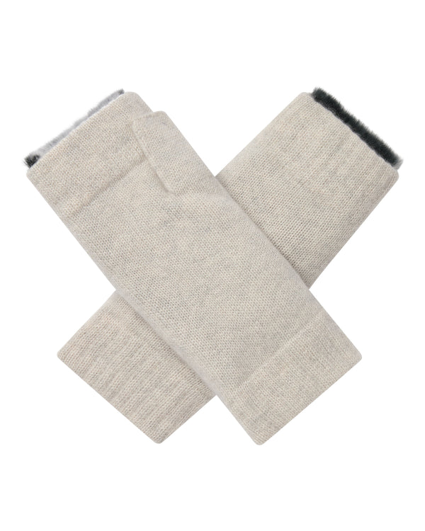 N.Peal Unisex Fur Lined Fingerless Cashmere Gloves Pebble Grey