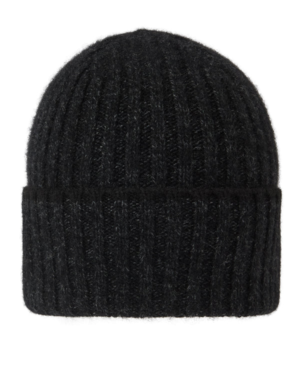 N.Peal Unisex Chunky Rib Contrast Cashmere Hat Charcoal Grey Melange