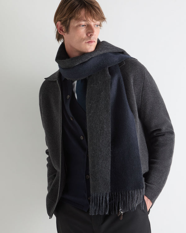 N.Peal Unisex Doubleface Woven Cashmere Scarf Deep Charcoal Grey