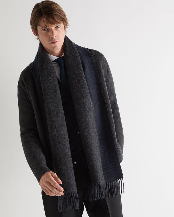N.Peal Unisex Doubleface Woven Cashmere Scarf Deep Charcoal Grey