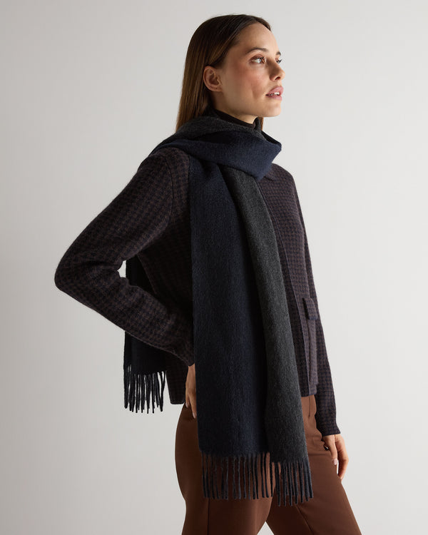 N.Peal Unisex Doubleface Woven Cashmere Scarf Deep Charcoal Grey