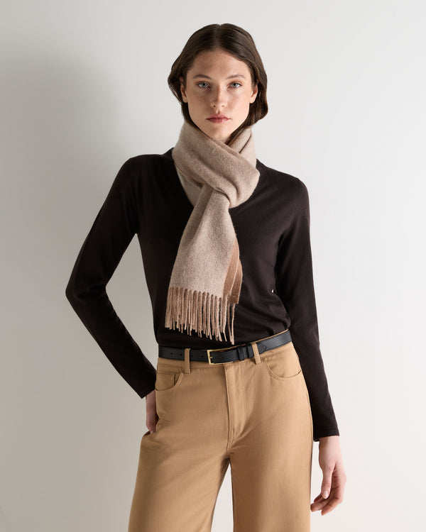 N.Peal Unisex Doubleface Woven Cashmere Scarf Dark Tan Brown