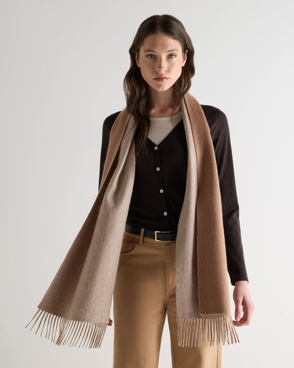 N.Peal Unisex Doubleface Woven Cashmere Scarf Dark Tan Brown