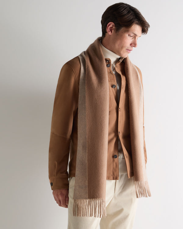 N.Peal Unisex Doubleface Woven Cashmere Scarf Dark Tan Brown