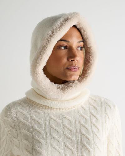 N.Peal Women's Fur Trim Ski Hood New Ivory White