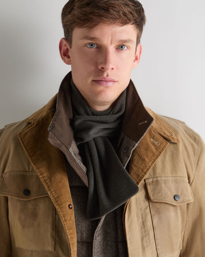 N.Peal Men's Two Tone Small Cashmere Scarf Arabica Khaki Green