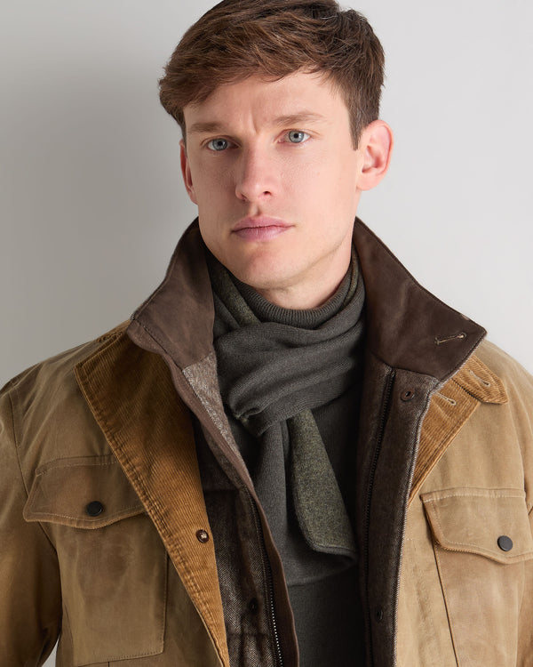 N.Peal Men's Two Tone Small Cashmere Scarf Arabica Khaki Green