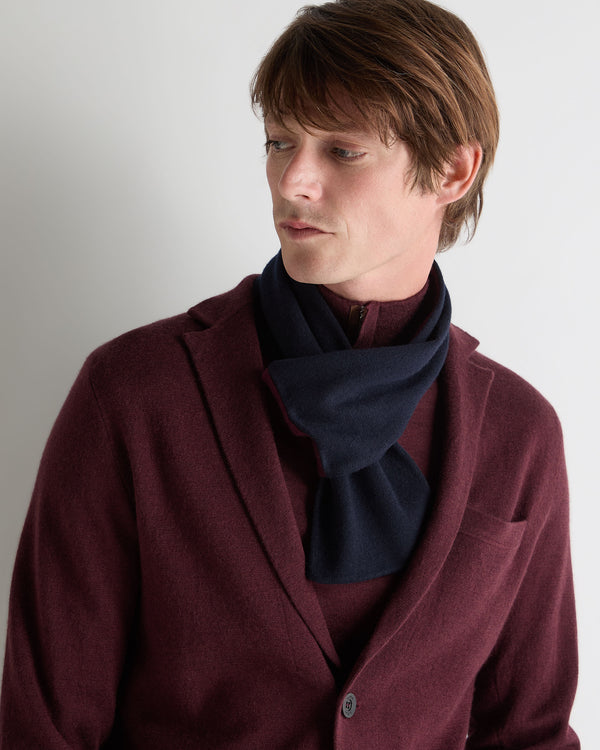 N.Peal Men's Two Tone Small Cashmere Scarf Navy Blue