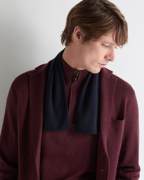 N.Peal Men's Two Tone Small Cashmere Scarf Navy Blue