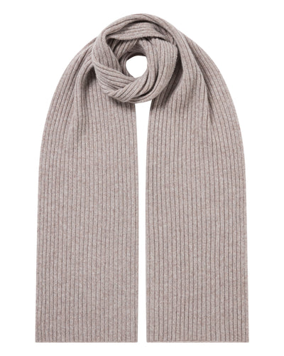 N.Peal Unisex Chunky Rib Cashmere Scarf Basilica Beige Brown Marl