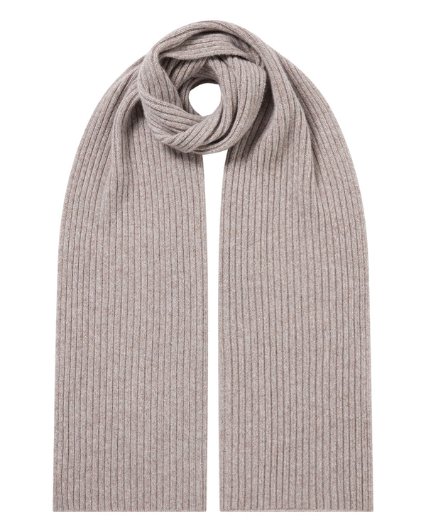 N.Peal Unisex Chunky Rib Cashmere Scarf Basilica Beige Brown Marl