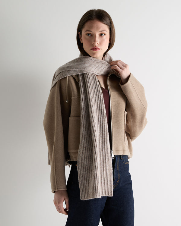 N.Peal Unisex Chunky Rib Cashmere Scarf Basilica Beige Brown Marl