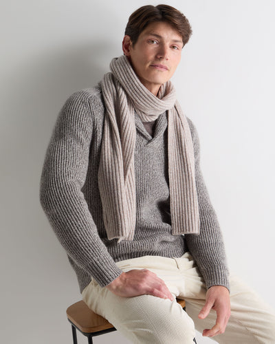 N.Peal Unisex Chunky Rib Cashmere Scarf Basilica Beige Brown Marl