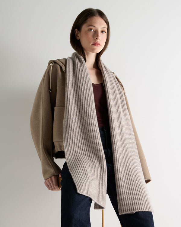 N.Peal Unisex Chunky Rib Cashmere Scarf Basilica Beige Brown Marl
