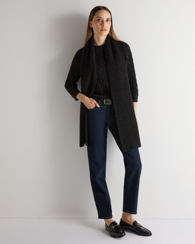 N.Peal Unisex Chunky Rib Cashmere Scarf Charcoal Grey Melange