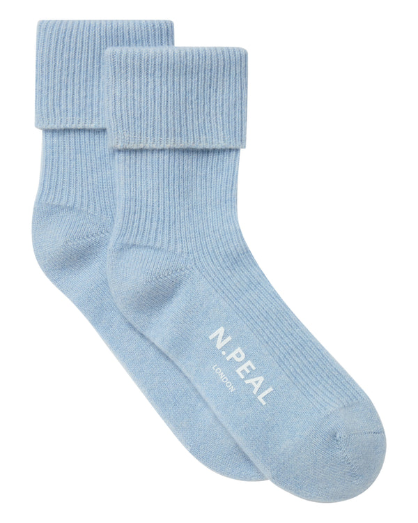 N.Peal Unisex Cashmere Rib Bed Socks Sea Mist Blue