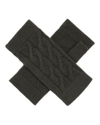 N.Peal Women's Cable Fingerless Cashmere Gloves Arabica Khaki Green