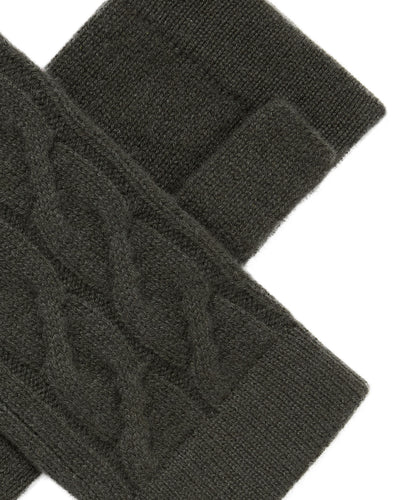 N.Peal Women's Cable Fingerless Cashmere Gloves Arabica Khaki Green