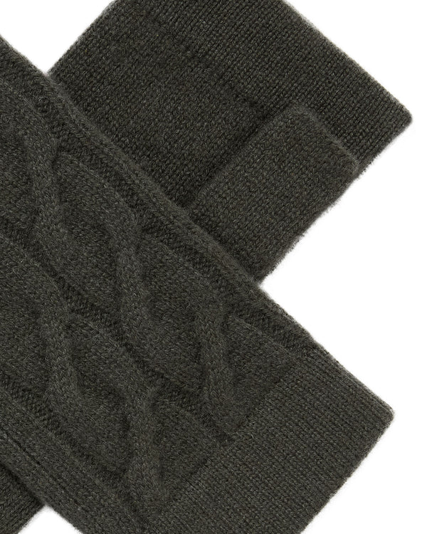 N.Peal Women's Cable Fingerless Cashmere Gloves Arabica Khaki Green