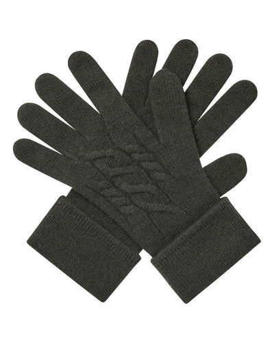 N.Peal Women's Cable Cashmere Gloves Arabica Khaki Green