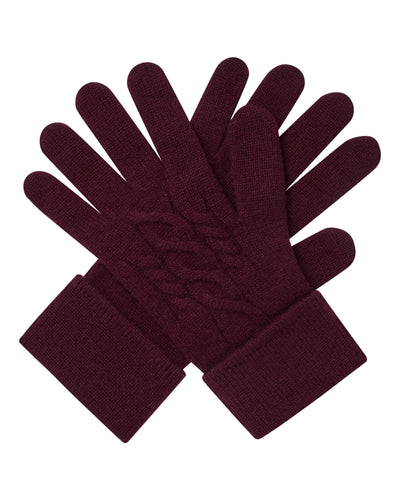 N.Peal Women's Cable Cashmere Gloves Bordeaux Red
