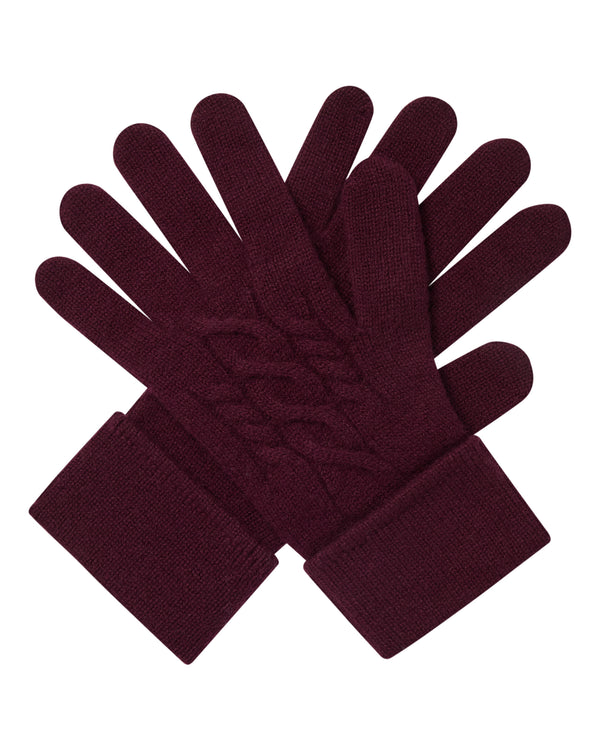 N.Peal Women's Cable Cashmere Gloves Bordeaux Red