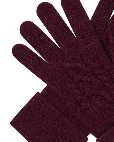 N.Peal Women's Cable Cashmere Gloves Bordeaux Red