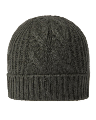 N.Peal Women's Cable Rib Cashmere Hat Arabica Khaki Green