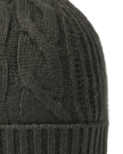 N.Peal Women's Cable Rib Cashmere Hat Arabica Khaki Green