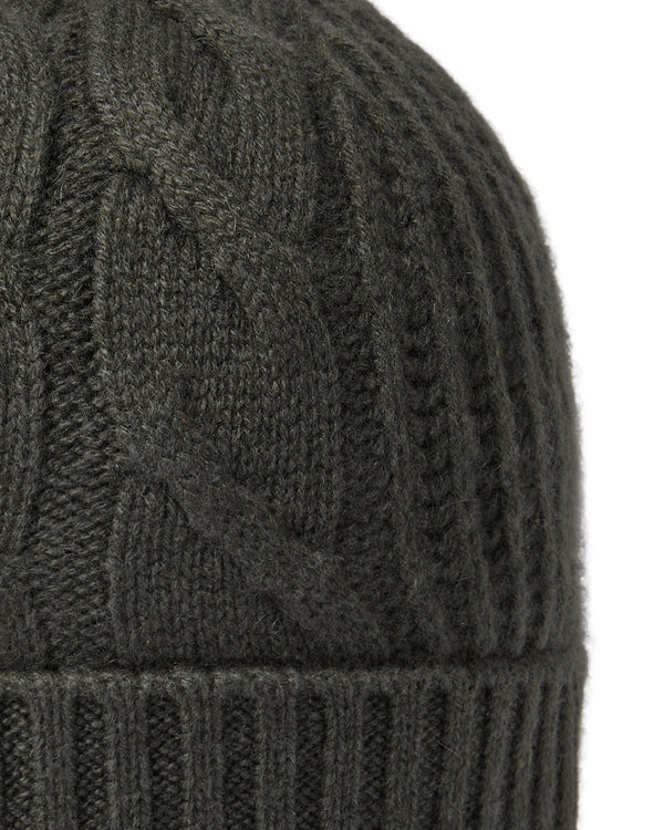 N.Peal Women's Cable Rib Cashmere Hat Arabica Khaki Green