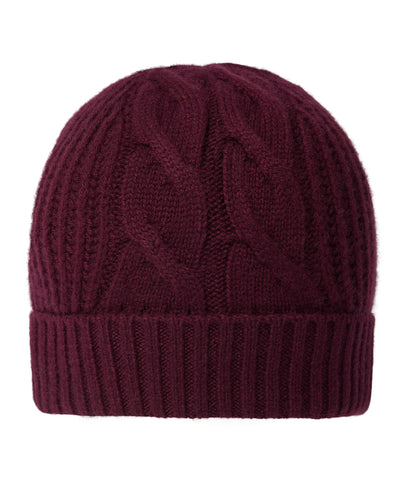 N.Peal Women's Cable Rib Cashmere Hat Bordeaux Red