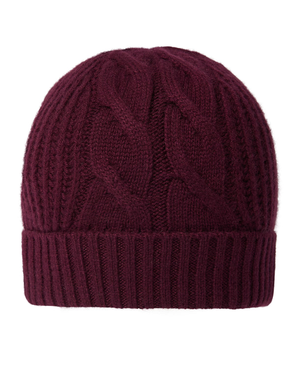 N.Peal Women's Cable Rib Cashmere Hat Bordeaux Red