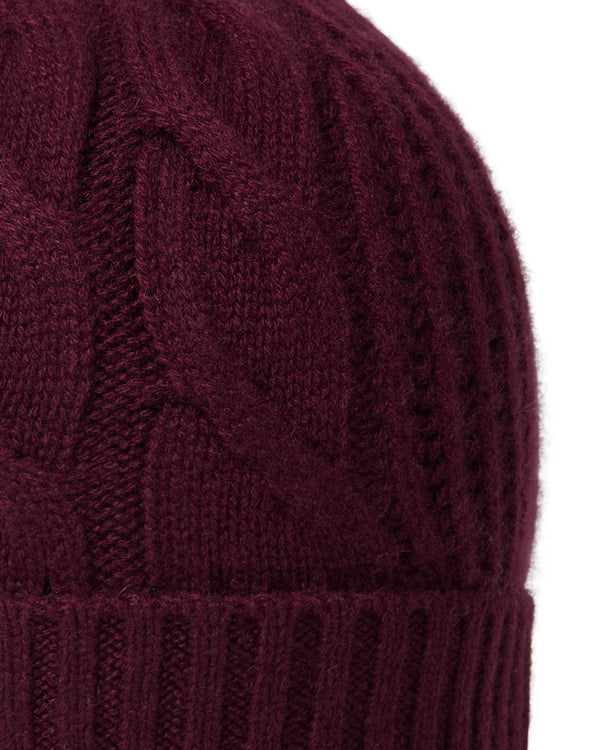 N.Peal Women's Cable Rib Cashmere Hat Bordeaux Red