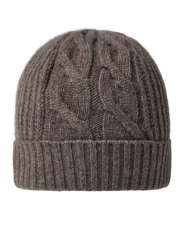 N.Peal Women's Cable Rib Cashmere Hat Otter Brown