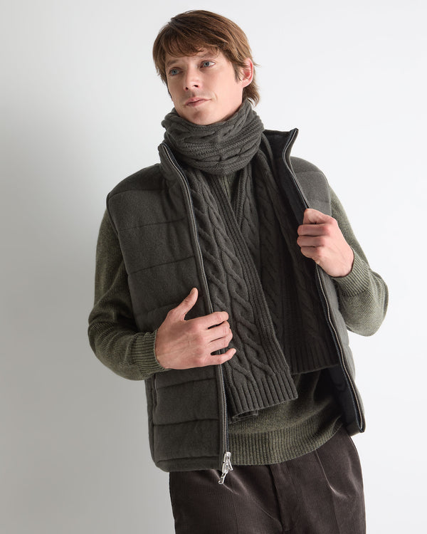 N.Peal Women's Cable Rib Cashmere Scarf Arabica Khaki Green